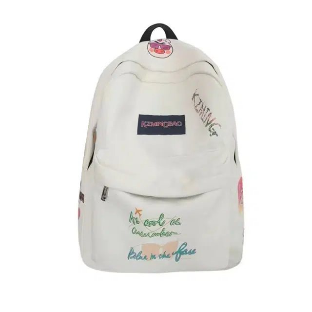 度森袋鼠 原创自制彩绘涂鸦设计感百搭日系高颜值大容量通用 尼龙 双肩包 大号 白色/黑色/粉色