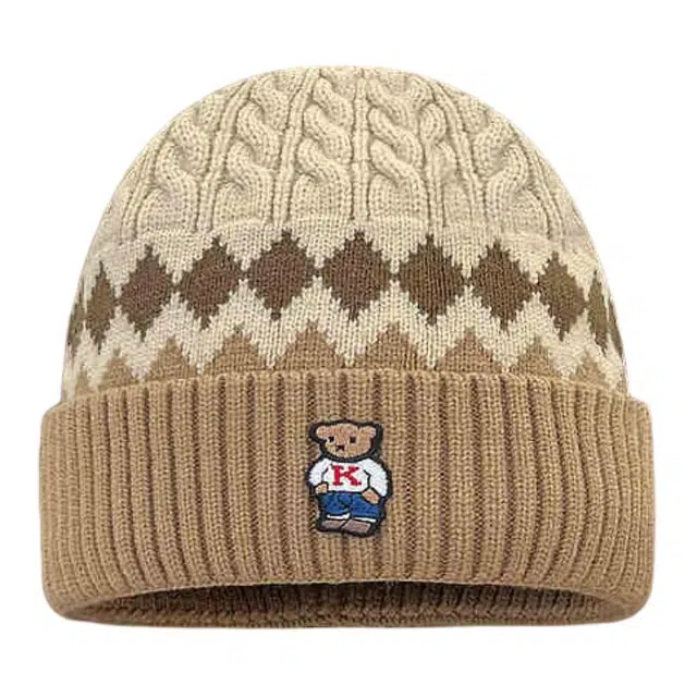 木林森 韩版日系秋冬季保暖拼色小熊学生套头休闲简约 针织 绒线帽 男女同款情侣款