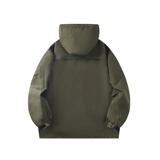 雅鹿  可拆卸内胆户外休闲运动纯色结构风工装连帽宽松休闲加厚  防水防风保暖防泼水防雨冲锋衣 男女同款 军绿色