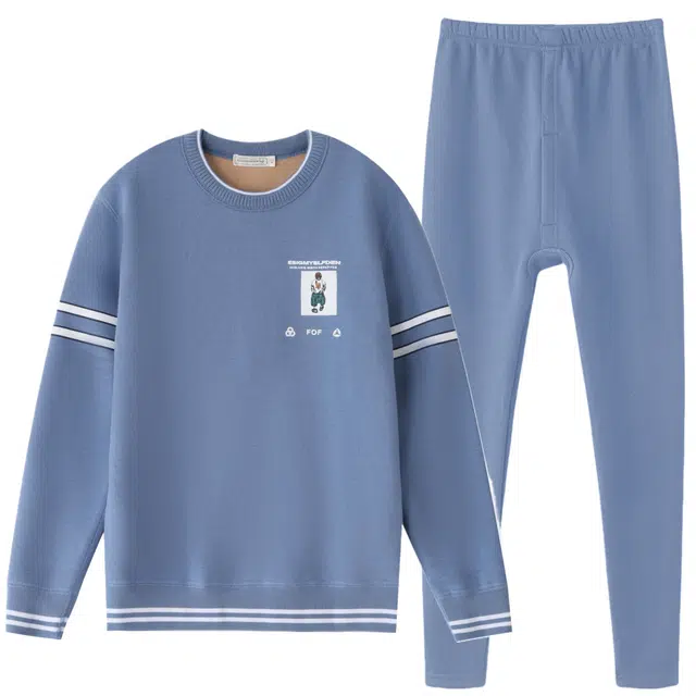 雅鹿 加绒加厚时尚纯色潮流舒暖亲肤温暖内衬保暖套装 男款