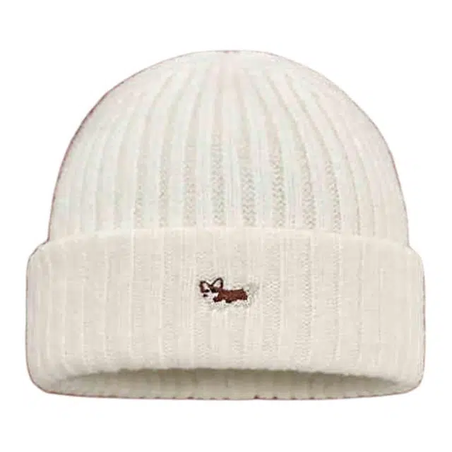 木林森 韩版简约刺绣小狗秋冬季保暖防寒百搭套头极简风休闲简约 针织 绒线帽 男女同款情侣款 米色