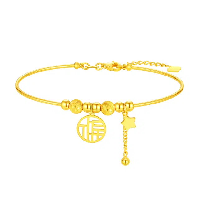 中国珠宝 金珠福牌手饰 简约设计感 时尚单品 小巧日常百搭 小众日常优雅贵气显气质 森系小清新 足金 按克计价 手链 女款