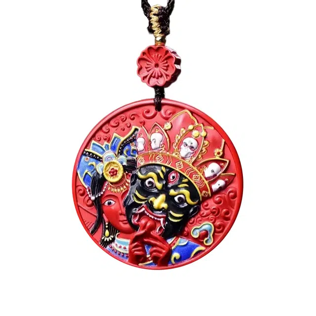 石在行 高含量复古红砂平安转运纳福国潮新中式五福临门彩绘扎基拉姆吊牌好运 送礼 朱砂 吊坠 男女同款情侣款