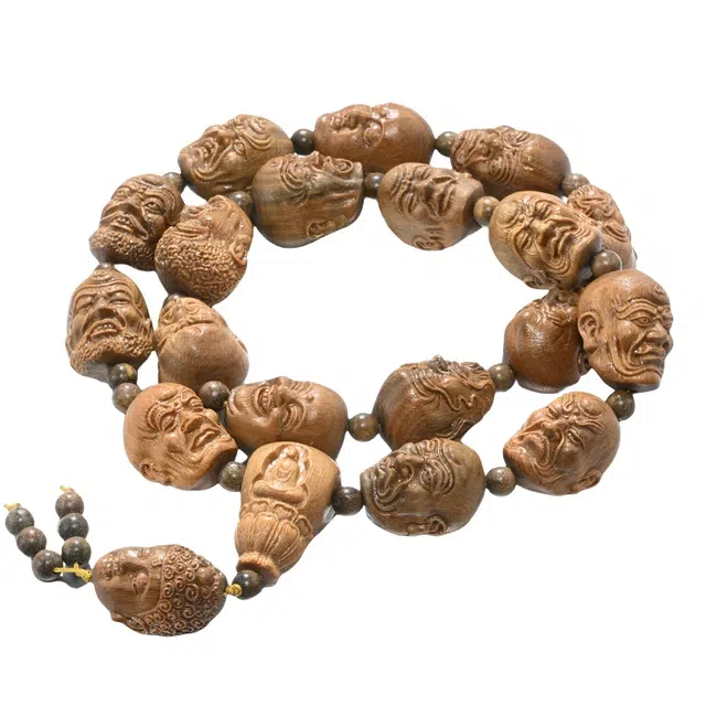 凯真 收藏级 国潮新中式精工雕刻十八罗汉转运珠大气 文玩佛珠脖挂盘玩串 绿檀 木作珠串 男女同款情侣款 绿檀