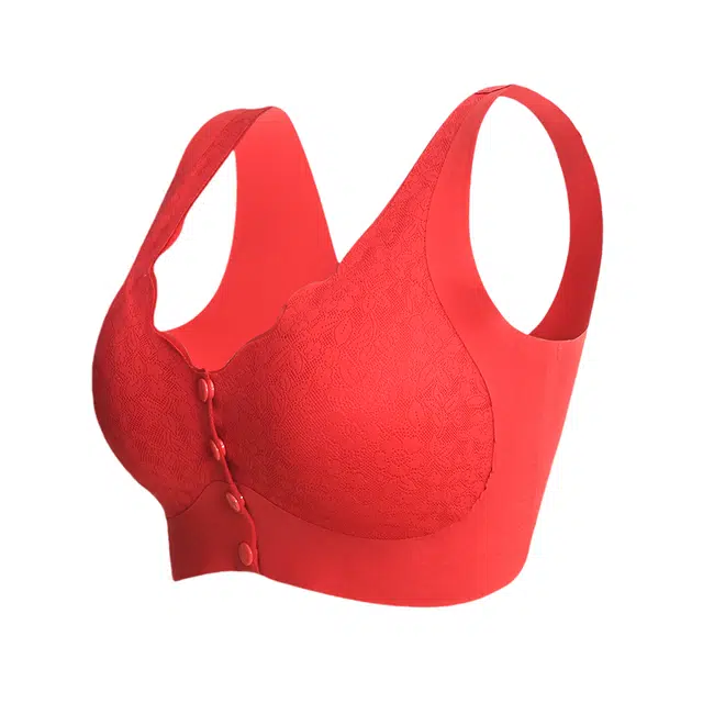 俏佳人 前开扣聚拢中老年蕾丝无痕美背无钢圈文胸 女款 红色