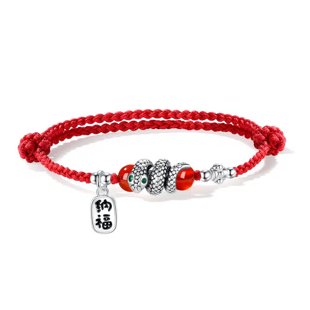 【普陀山官方已祝福】 普陀山文创 复古国风时来运转本命年红生肖蛇  生日送礼转运好运礼盒 合金 手链 男女同款情侣款