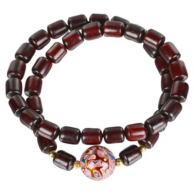 翠雅金楼 新中式国风复古潮流时尚高级感 桶珠加大漆转运珠双圈珠串 紫檀属 手串 男女同款情侣款