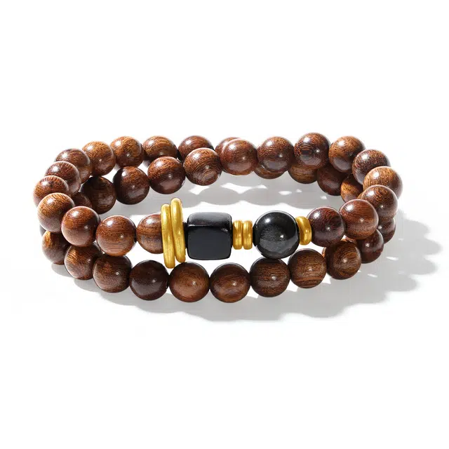 【普陀山官方已祝福】 普陀山文创 复古国风静心双圈绿檀 文玩念珠佛珠串转运珠 生日送礼礼盒装 檀木 木作手串 男女同款情侣款