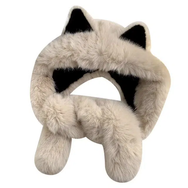 佩洛依 温暖小狐 萌趣可爱狐狸耳朵两件套一体 加厚保暖防寒秋冬必备降温 聚酯纤维 斗篷帽 女款