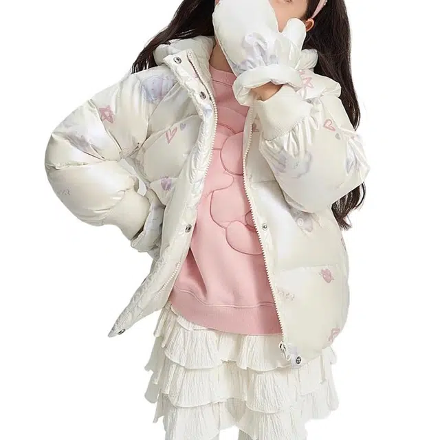 波司登羽绒服 时尚简约碎花满印长袖 米 中小童