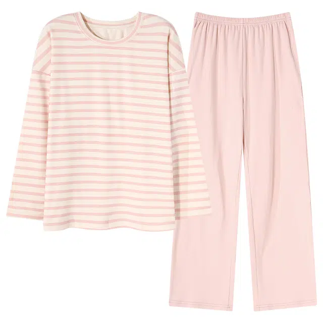 莫代尔 纯色休闲舒适柔软贴合亲肤长裤家居服睡衣套装 女款 图片色