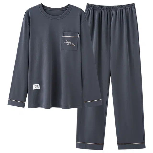 莫代尔 柔软亲肤吸湿透气长袖长裤可外穿保暖睡衣套装 男款 图片色