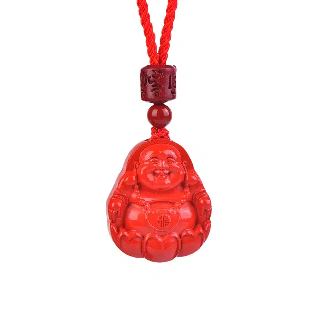 石在行 高含量复古红砂平安转运纳福国潮新中式五福临门弥勒佛吊牌好运 送礼 朱砂 吊坠 男女同款情侣款