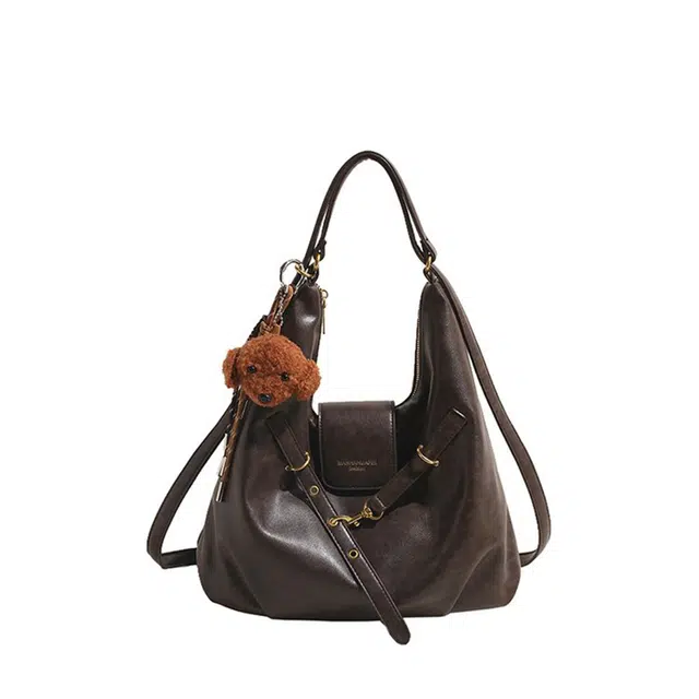 草丛喵喵喵 时尚百搭复古美拉德风 尼龙 单肩包 女款 咖色/黑色