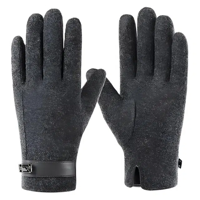 恒源祥 冬季保暖 户外骑行防风  内里加绒 可触屏 羊毛 绒线手套 男款
