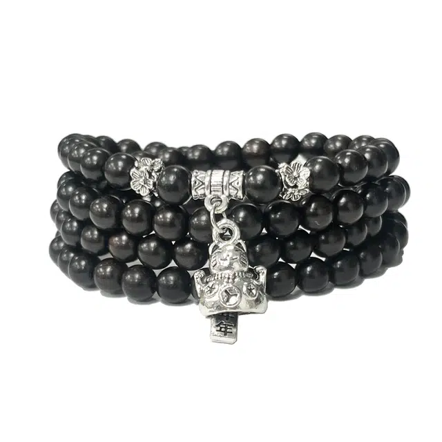 琉堇 招财小福猫多圈叠戴文玩佛珠手饰 财运享通禅意古风念珠手饰 年年好运女友生日送礼 纪念日礼盒装#好运 黑檀 手串 男女同款情侣款