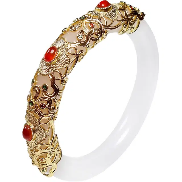 匠锁心玉 白月光设计款新中式国潮国风清冷感古风温婉小众轻奢高级感时尚潮流 水润显白 金丝玉 手镯 男女同款情侣款