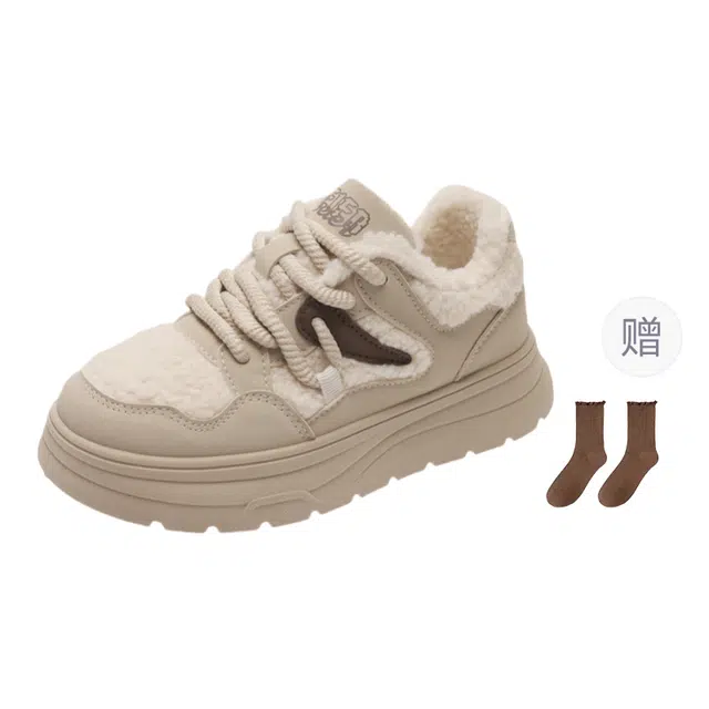 小鹿米利 羊羔绒加绒加厚小众百搭舒适 防滑耐磨 低帮 板鞋 女款