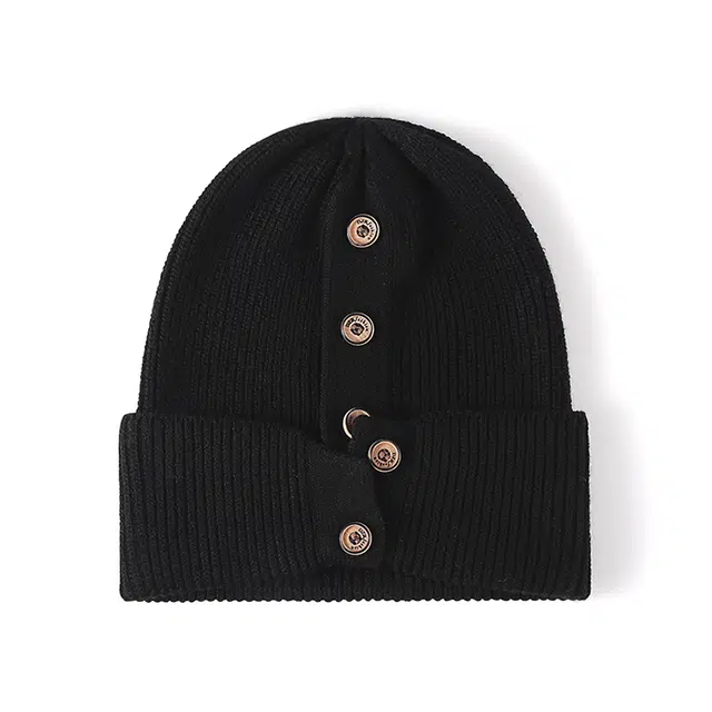 浪莎 秋冬韩版户外保暖无檐冷帽女生时尚圆顶针织帽出行护耳绒线帽 棉 绒线帽 女款