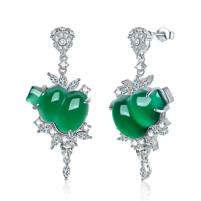 翠雅金楼 新中式国潮高级感小众奢华群镶 吉祥如意福禄葫芦#好运 玉髓 耳环 女款