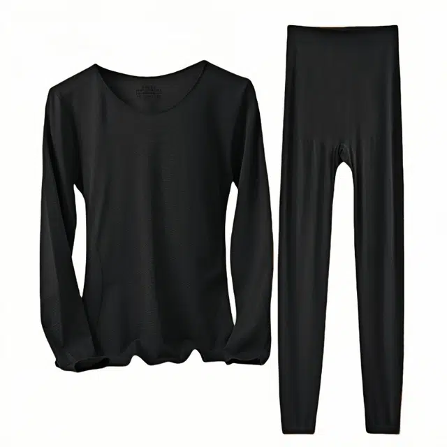 兰缪 桑蚕丝蛋白发热丝圆领长袖长裤百搭舒适提臀设计美体高弹亲肤柔软贴身打底恒温蓄暖吸湿透气保暖套装 女款