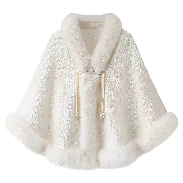 浪莎 温柔绝美仙女加厚披肩女生旗袍汉服文艺风保暖毛绒领新中式外搭开衫斗篷 礼盒装 披肩 女款