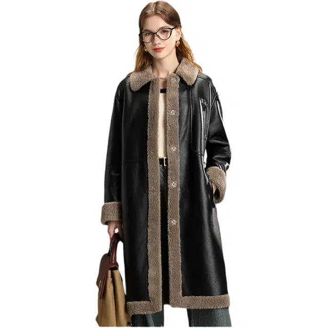 粉红玛琍 简约单排扣长袖大衣 女款 黑色