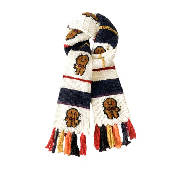 浪莎 五角星雪人笑脸针织圣诞氛围感防寒保暖加厚 绒线围巾 男女同款情侣款