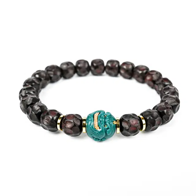 天纵 小众设计时尚高级感文玩转运平安念珠 小叶锤纹珠搭配大金牙恶僧简约潮流好运 紫檀属 木作手串 男女同款情侣款