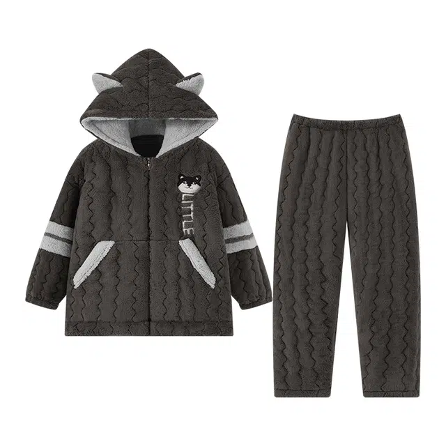 欧诗帛 加厚舒适连帽透气睡衣套装 男款 图片色