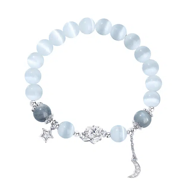 银千惠 新中式浪漫星月国潮闪耀星星宝石镶嵌大颗心形闪锆璀璨吸睛月亮流苏串珠链 国潮准运珠流苏平安纳福手腕链 小众白月光 手串 女款