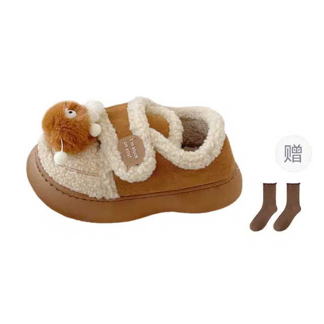 小鹿米利 耐磨防滑 加绒加厚可爱卡通 雪地靴 女款 栗色