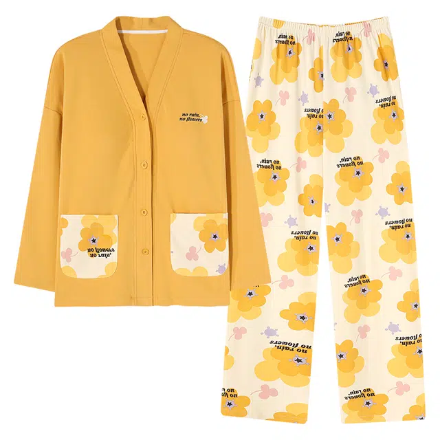 莫代尔 家居服开衫满印设计舒适休闲睡衣套装 女款 图片色