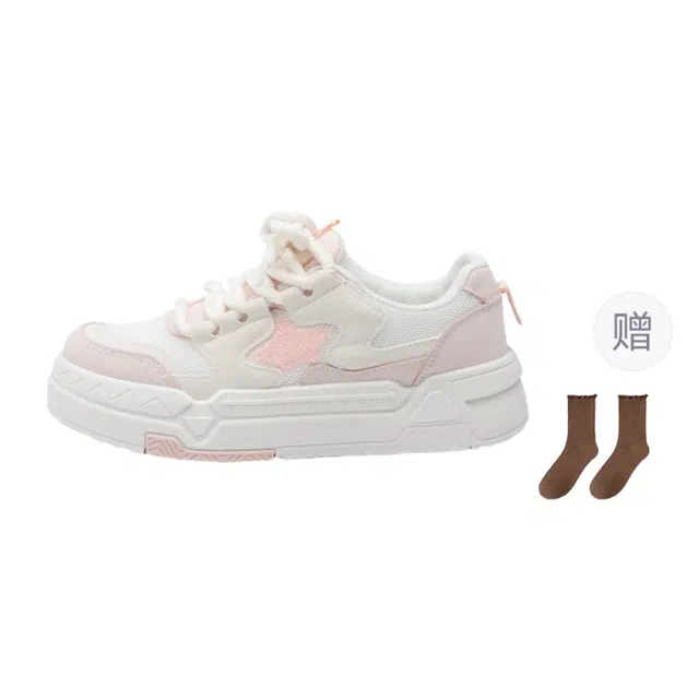 小鹿米利 星星小白鞋小众设计日系百搭休闲 防滑耐磨 低帮 板鞋 女款 粉红色