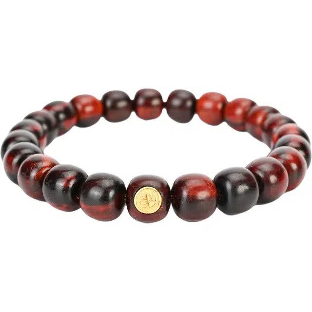 天纵 国潮新中式福运满满转运珠盘串  名贵小叶火焰纹老型珠国风小众设计高级感好运静心佛珠单圈 紫檀属 手串 男女同款情侣款