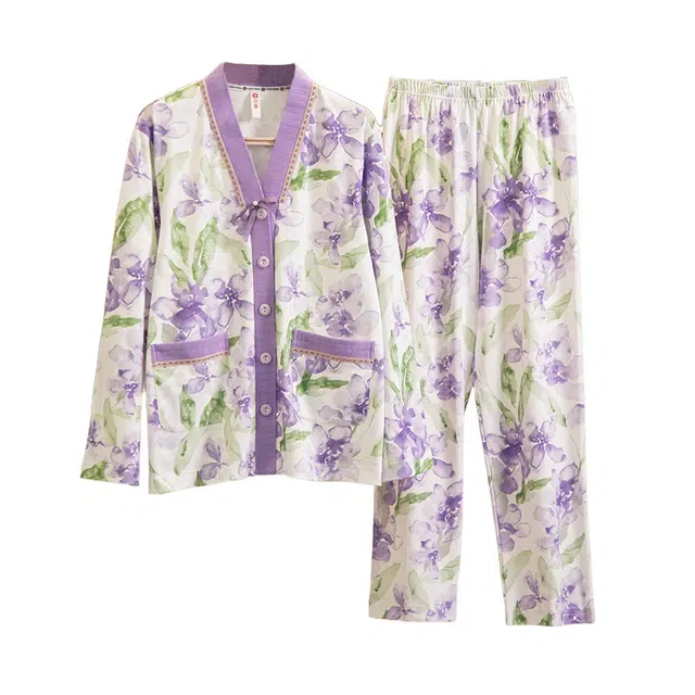 芬腾 简约休闲舒适长袖长裤可外穿睡衣套装 女款 丁香紫