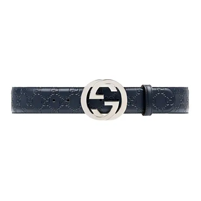 GUCCI Double G Signature Leather Belt Navy 4cm