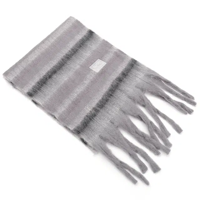 肯默 马海撞色条纹流苏 毛绒保暖 百搭时尚 涤纶 绒线围巾 男女同款情侣款