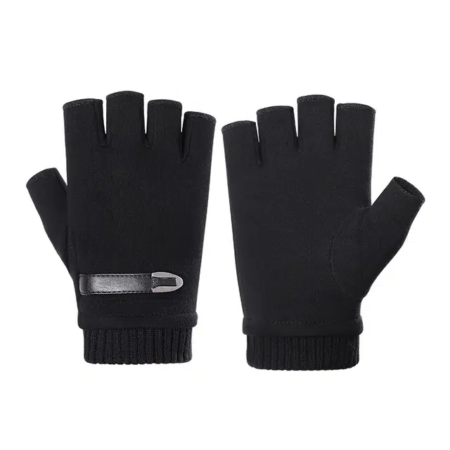 俞兆林 半指男士秋冬季加绒保暖骑行防风开车写字漏指半截五指冬天钓鱼防寒防冻手 棉 手套 男款