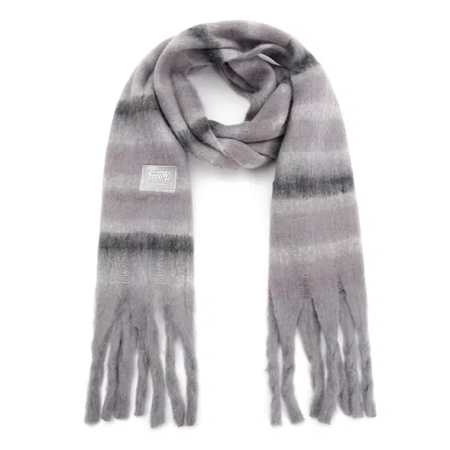 肯默 马海撞色条纹流苏 毛绒保暖 百搭时尚 涤纶 绒线围巾 男女同款情侣款