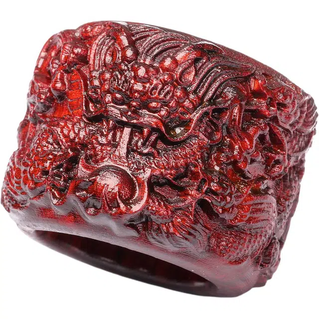 三檀小舍 国风国潮新中式 霸气招财九龙戏珠#好运纳福转运珠生肖龙本命年文玩盘玩小众高级节日生日送礼 血檀 戒指 男女同款情侣款