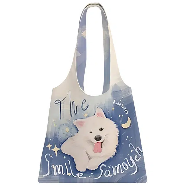 奥松 设计师蓝狗慵懒松驰感通勤学生通勤 绒面科技布 单肩包 男女同款情侣款 晚安萨摩耶