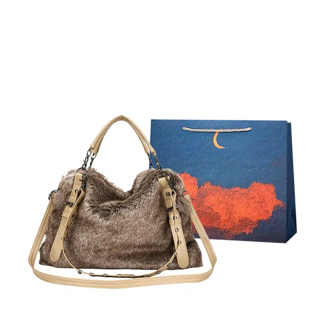 爱尔绅特 时尚韩版百搭 毛绒 单肩包 女款 棕色