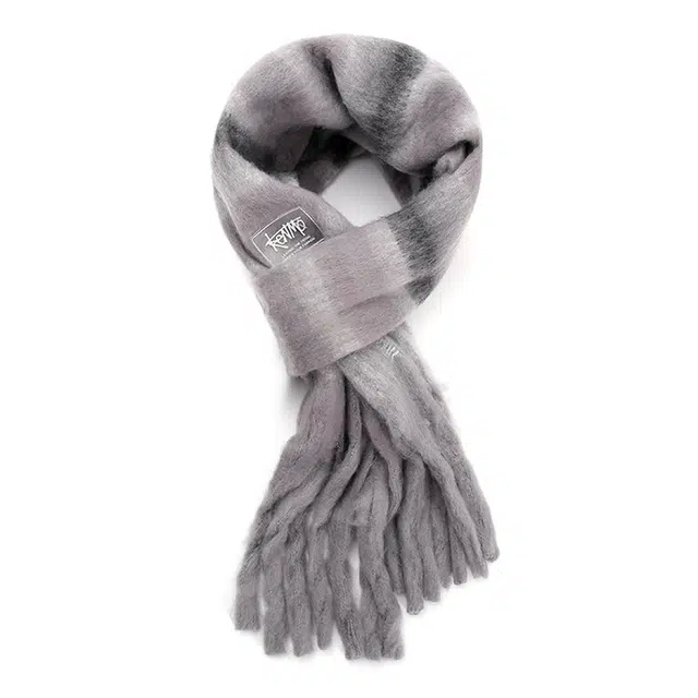 肯默 马海撞色条纹流苏 毛绒保暖 百搭时尚 涤纶 绒线围巾 男女同款情侣款