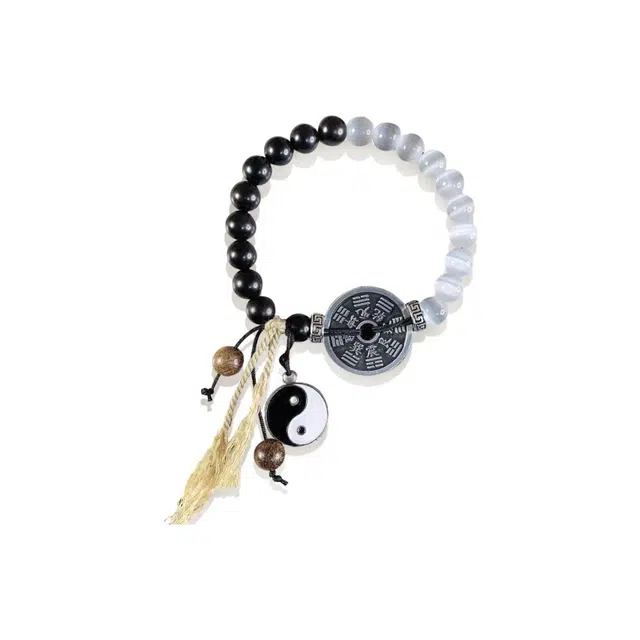 京华录 山鬼花钱太极双圈八卦福牌 招财铜币小众设计高级感大气典雅 时尚百搭文玩 事业有成前程似锦#好运 黑檀 手串 男女同款情侣款