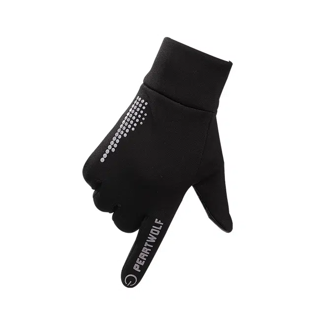 南极人 户外秋冬季骑行运动登山防寒可触屏防滑加绒防风五指 加厚 绒线手套 男款