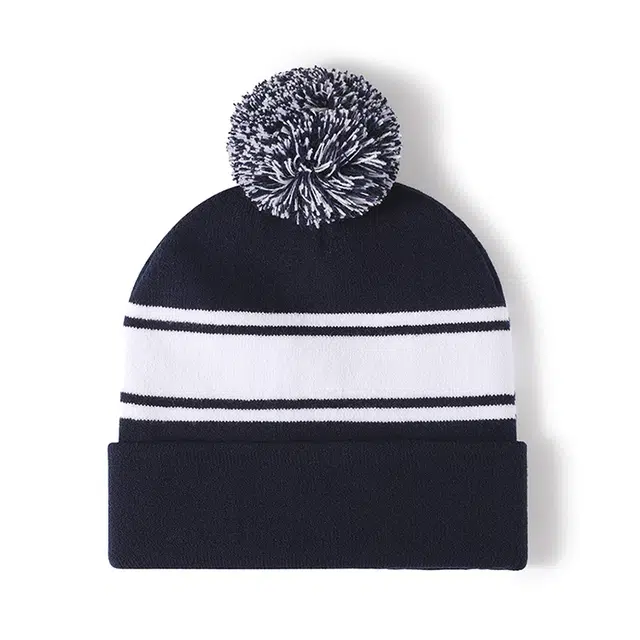 浪莎 保暖弹力户外护耳毛球提花拼接 腈纶 绒线帽 女款