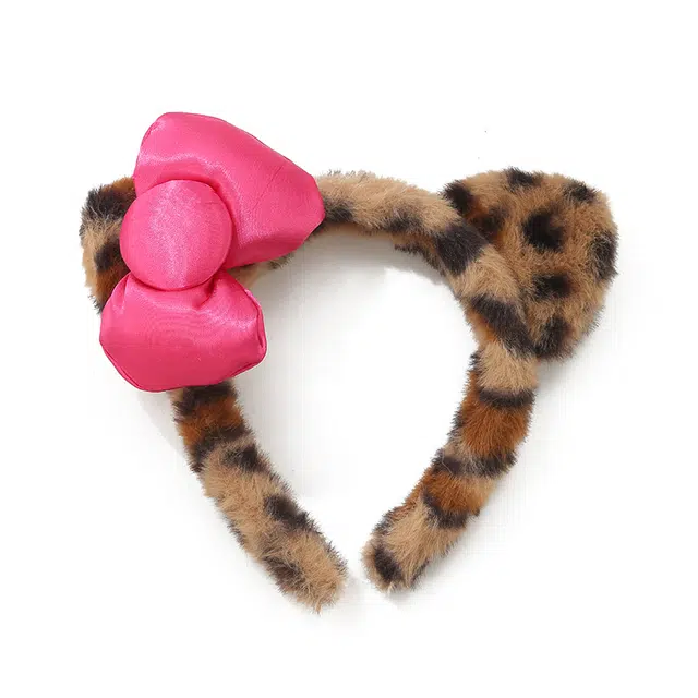 如花梦 可爱 蝴蝶结头箍发捆防滑 豹纹毛绒洗脸 布艺 发箍 女款