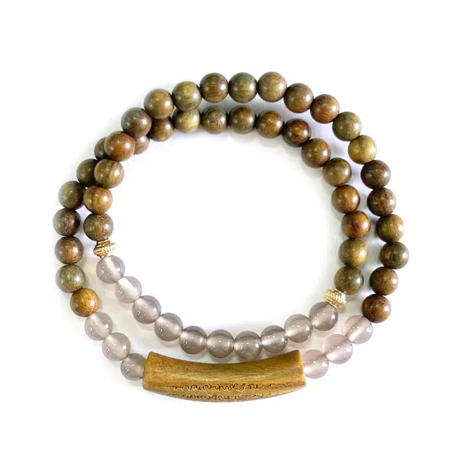 琉堇 月老赐福 许我无忧双圈叠戴文玩佛珠 新年送礼串珠 招守护礼盒装#好运 绿檀 手串 男女同款情侣款