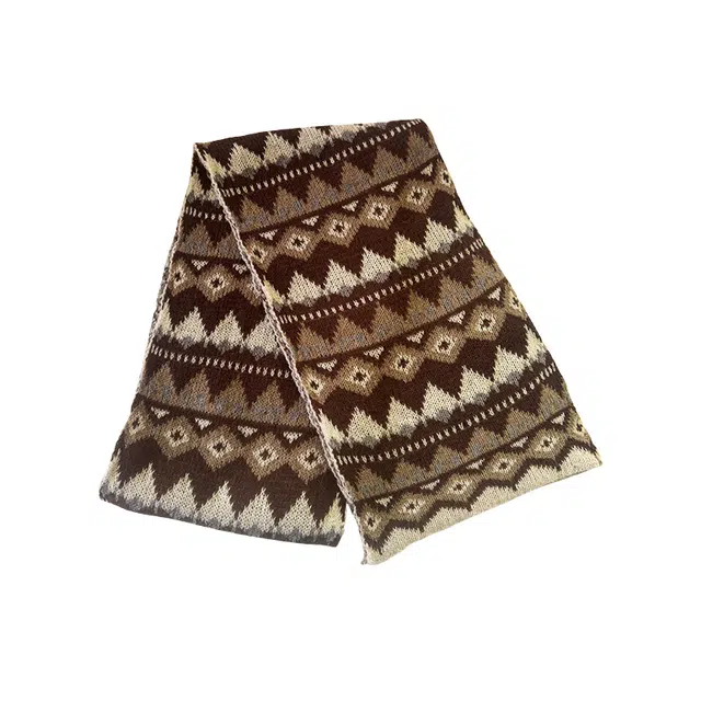 北极绒 费尔岛风新年红色冬季复古百搭保暖加厚针织可爱 绒线围巾 男女同款情侣款